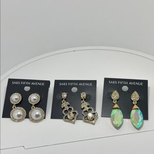 Saks Fifth Avenue Gold and Pearl Earring Trio